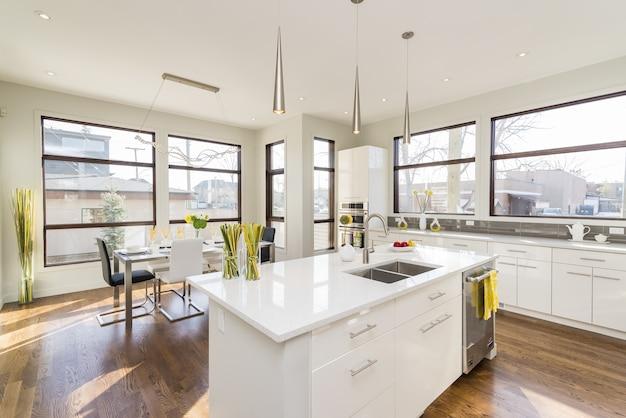 kitchen cabinets in front of windows