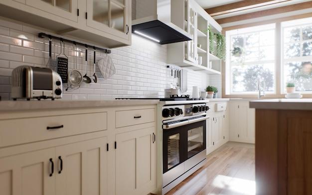 kitchen hood between windows