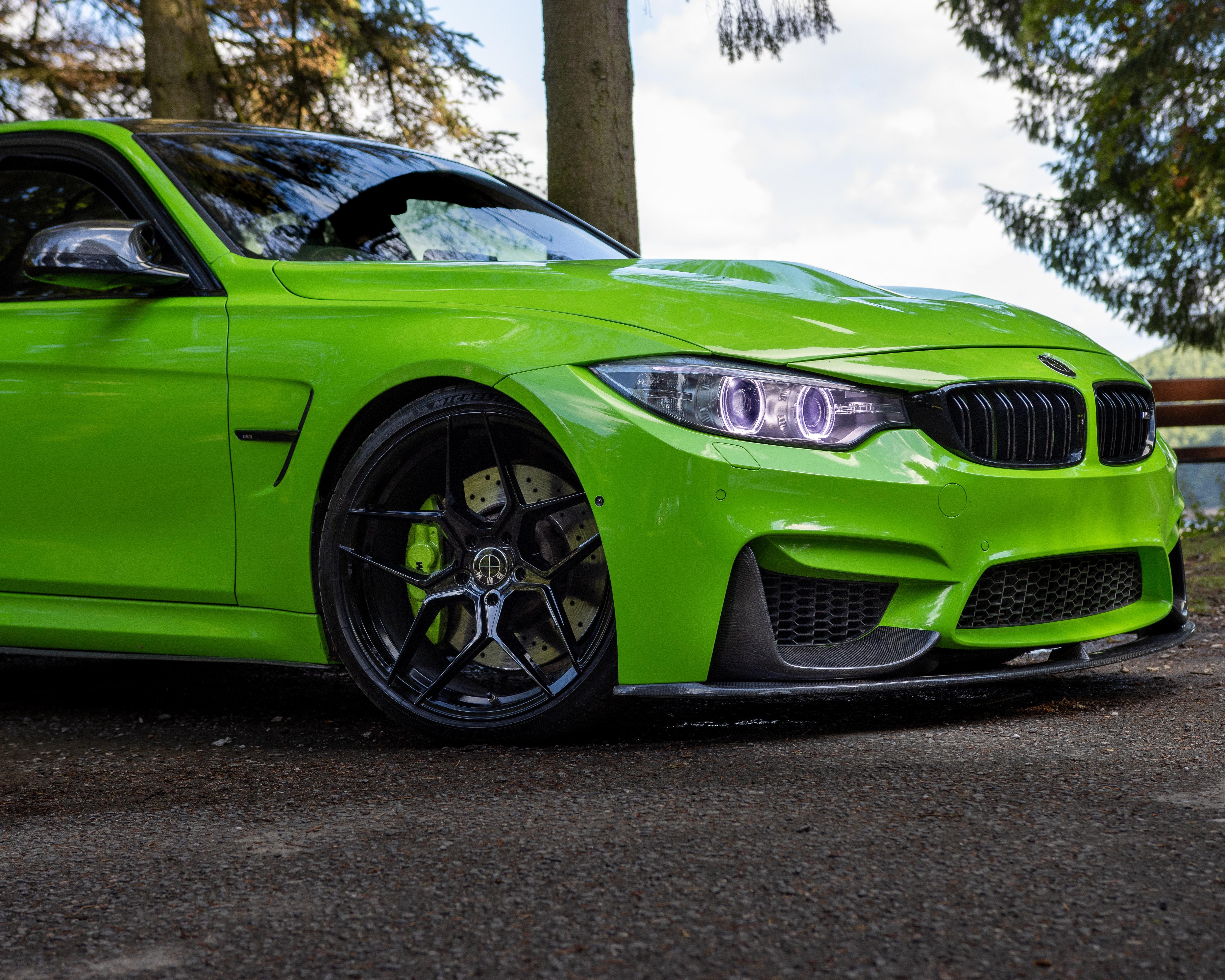 red car with green calipers