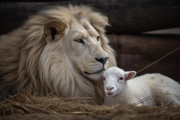 lion with sheep